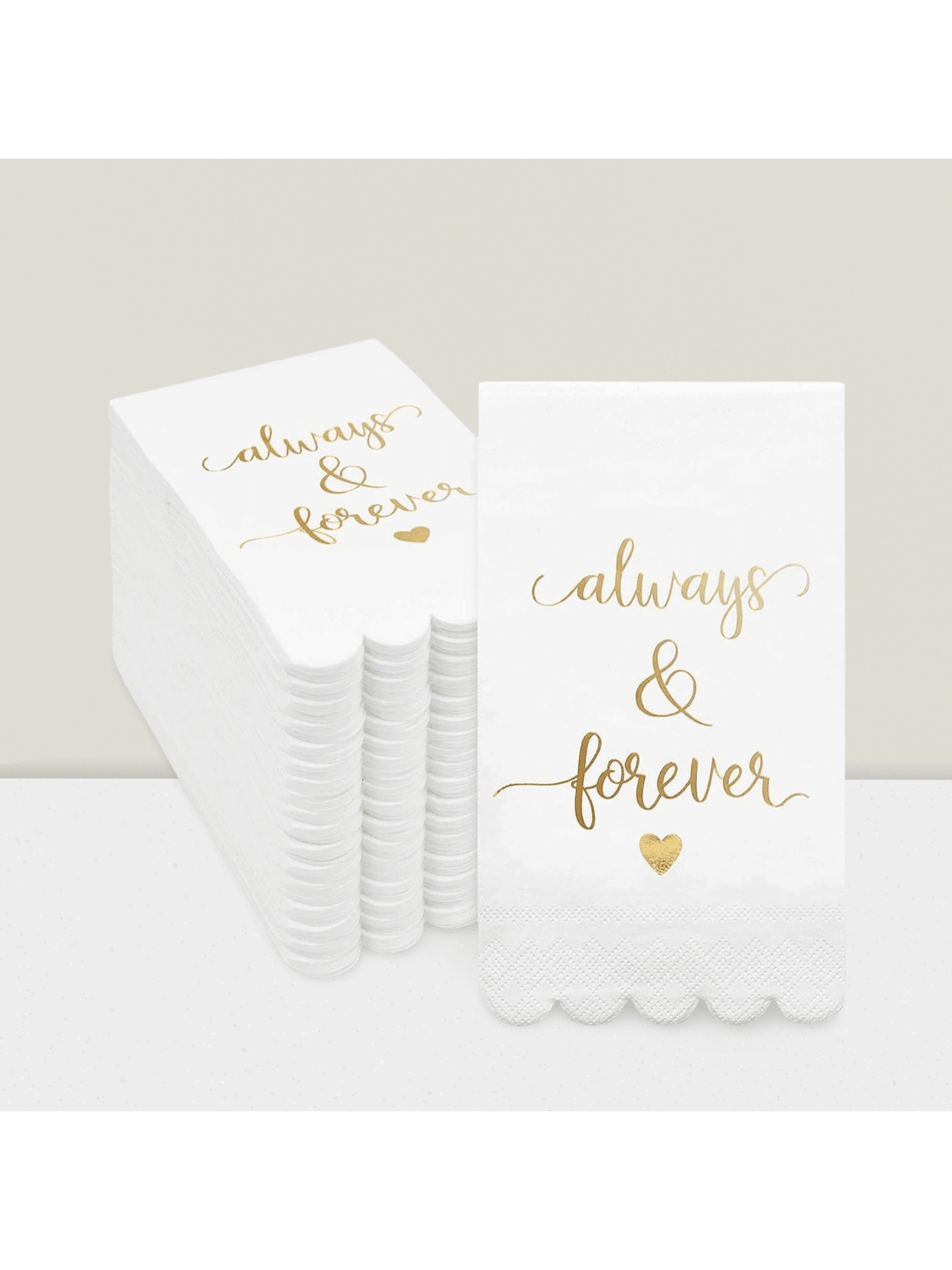 100pcs White Gold Scalloped 3-Ply Napkins for Weddings and Showers