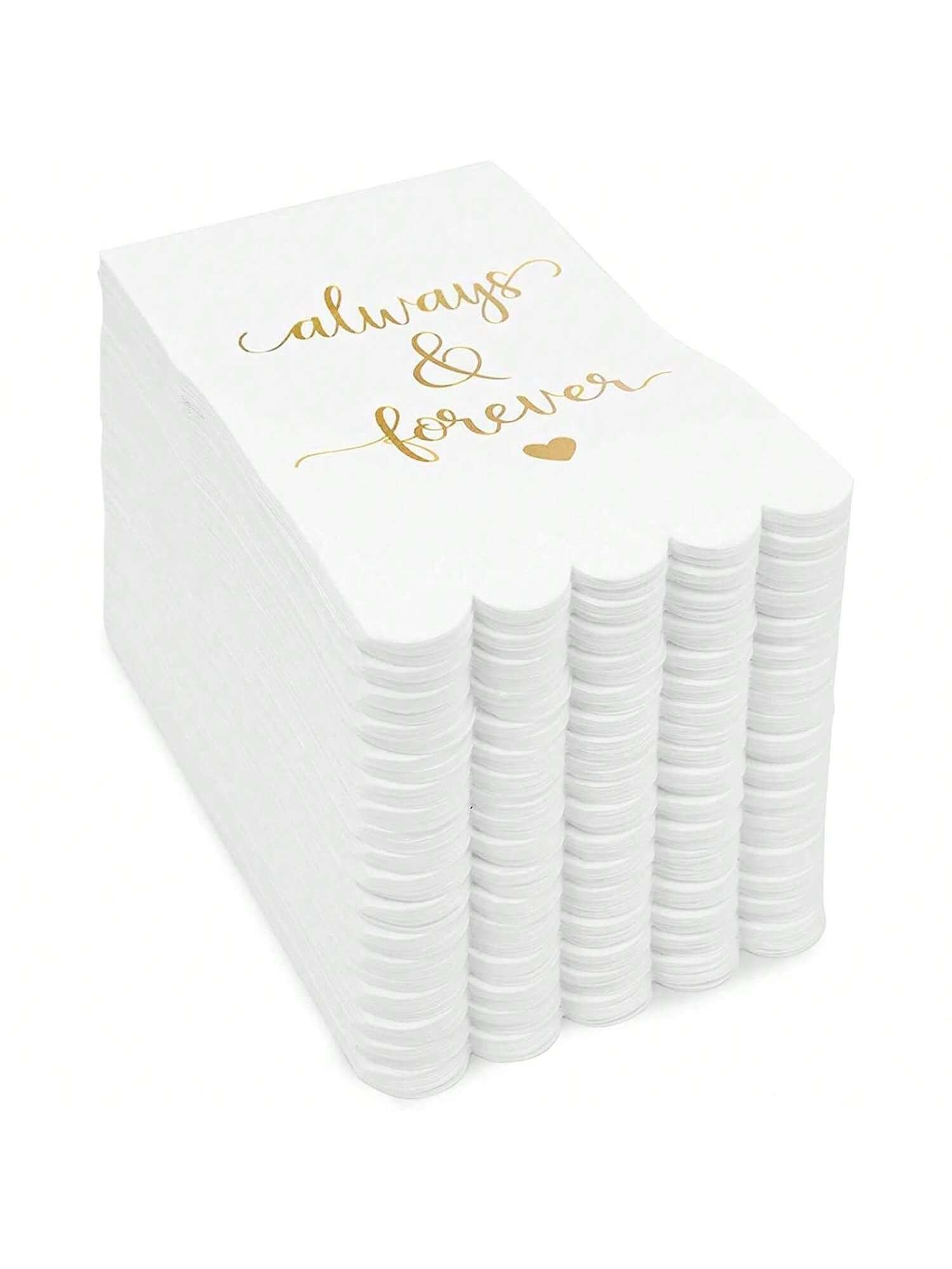 100pcs White Gold Scalloped 3-Ply Napkins for Weddings and Showers