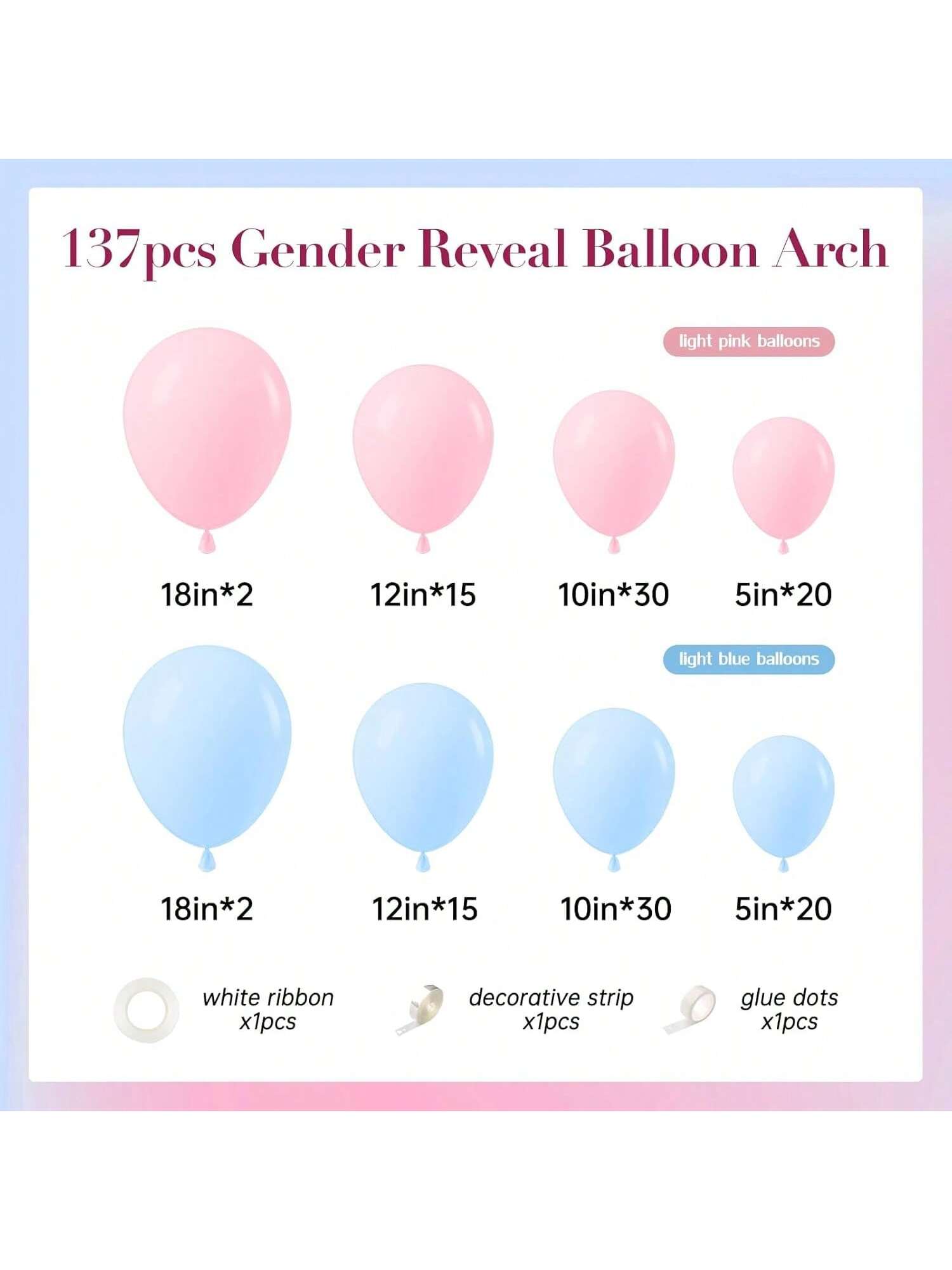 137PCS Gender Reveal Balloon Arch Kit Pink & Blue Party Decorations