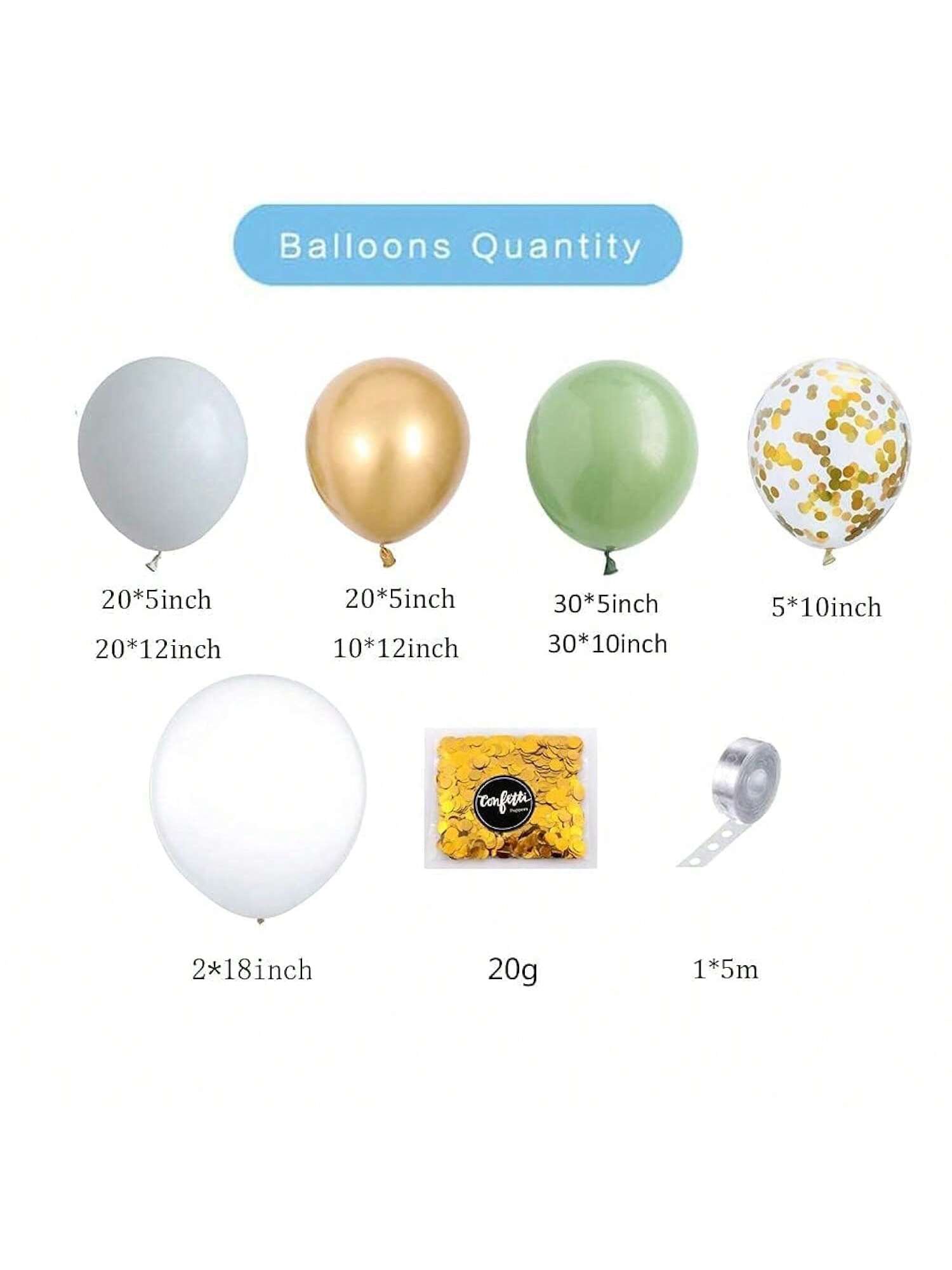 137PCS Sage Green Balloon Garland Kit with White Gold Confetti for Parties