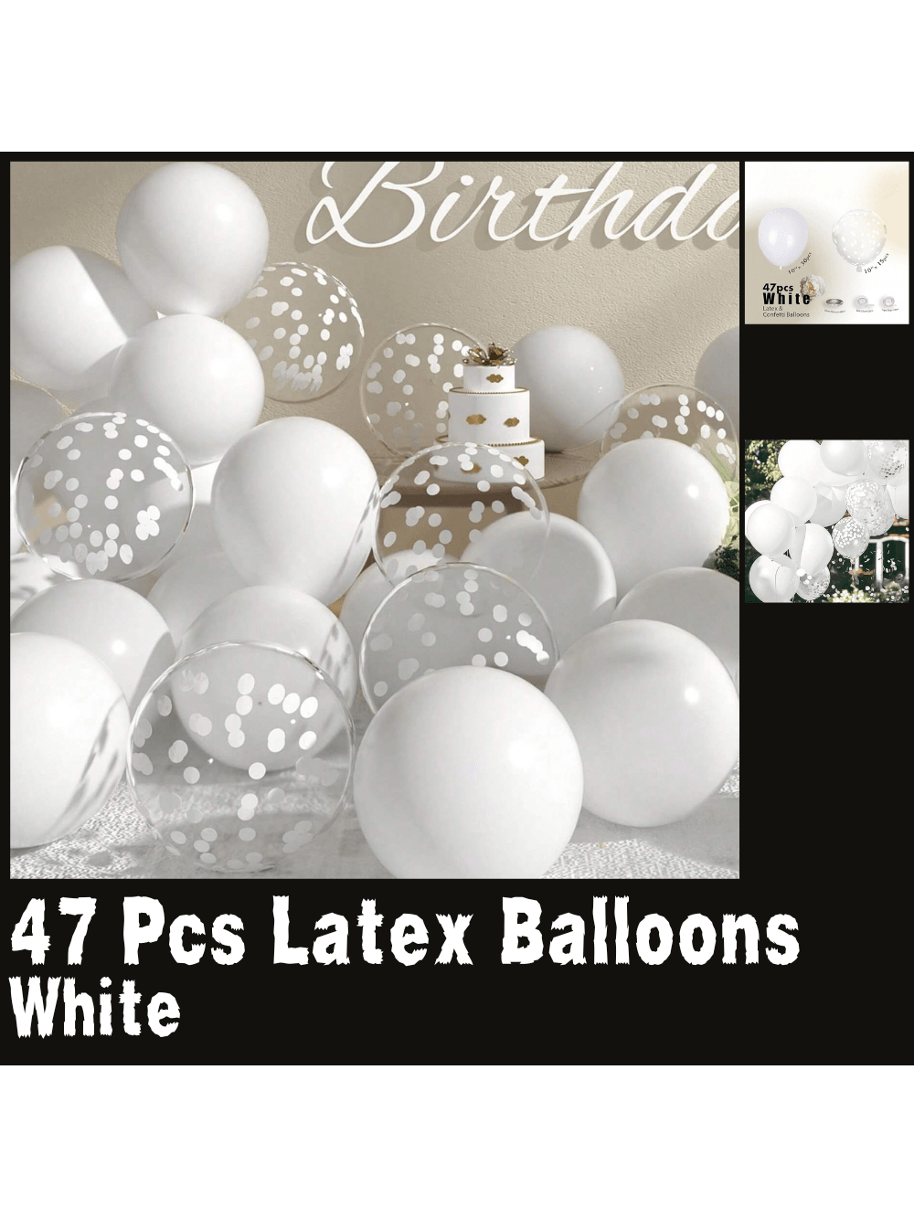 47 Pc White and Confetti Latex Balloons for Birthday Anniversary and Party Decor