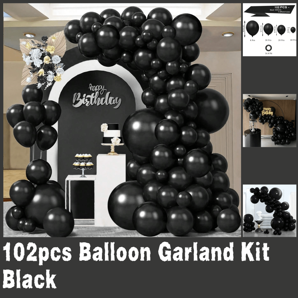 102 Pc Black Balloon Garland Kit 5-18 Inch for Birthday Graduation Wedding Parties