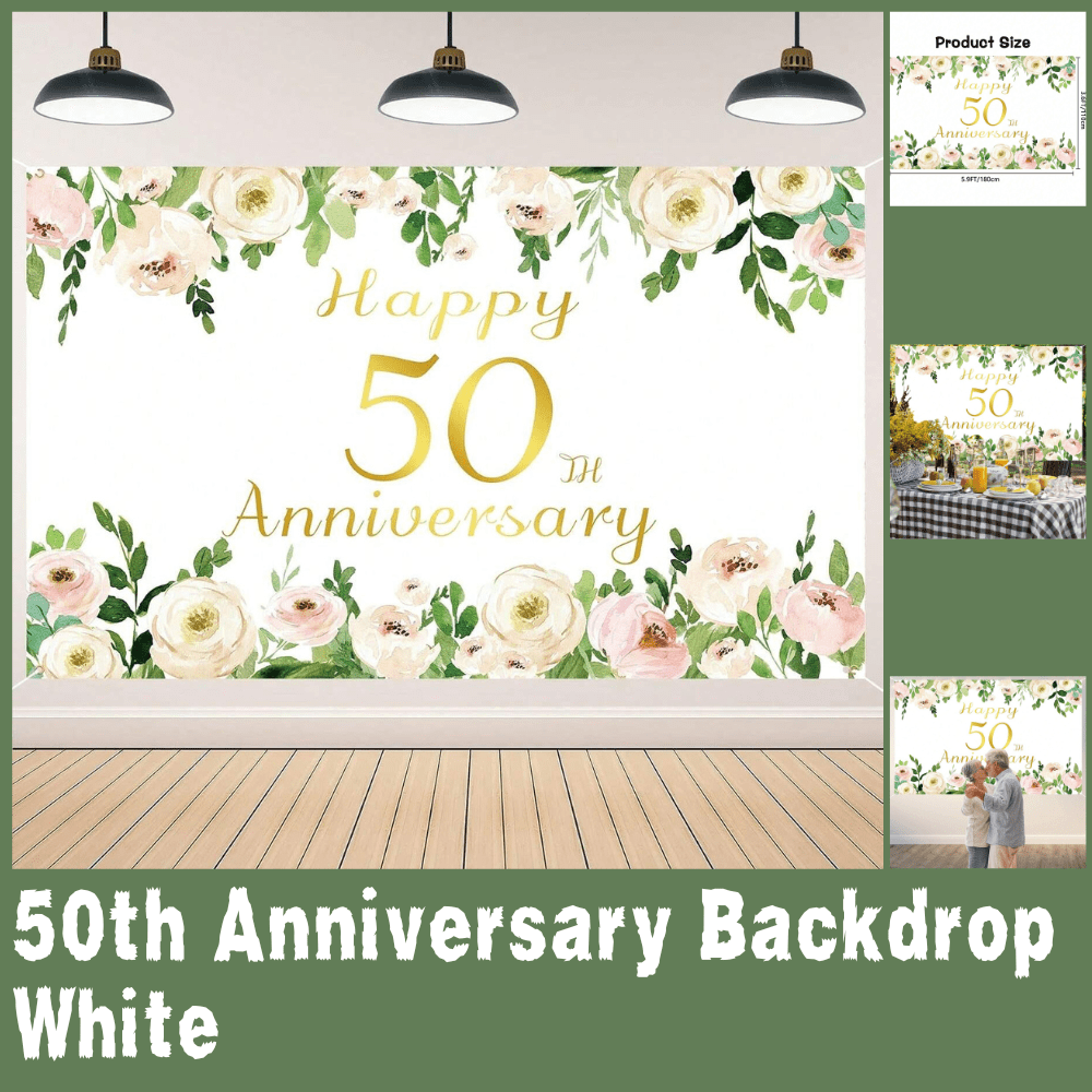 Elegant White 50th Anniversary Backdrop Rose Gold Peony with Rope for Wedding