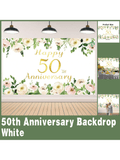 Elegant White 50th Anniversary Backdrop Rose Gold Peony with Rope for Wedding