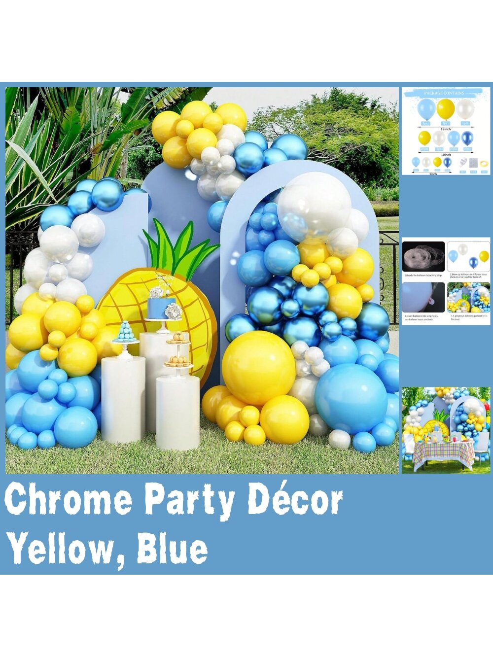 Sponge Theme Balloon Garland Kit in Yellow, Blue & Clear for SpongeBob Parties