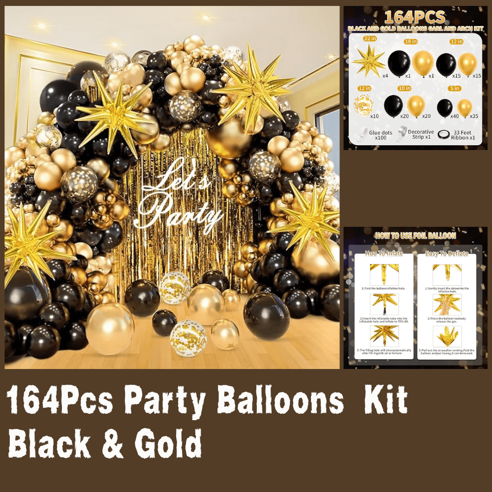 Black Gold Balloons with Star & Confetti for Graduation Party Decor