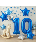 40 Inch Dark Blue Number 10 Balloons Silver Star Teal Foil for Birthday Decor