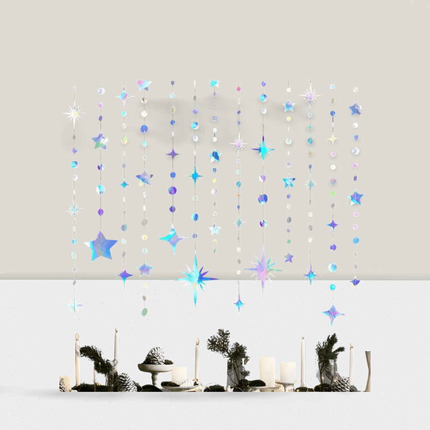 Iridescent Star and Circle Garland Metallic Hanging Streamer Party Decor