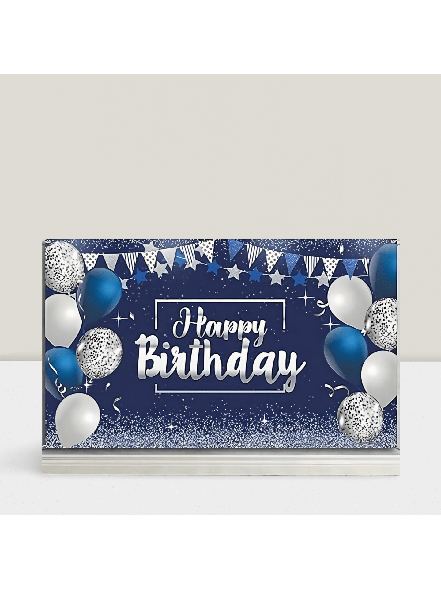 Happy Birthday Backdrop Glitter Banner 72.8x43.3 Silver Navy Party Decor