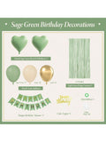 Sage Green and Gold Birthday Decorations with Banner, Balloons, and Cake Topper