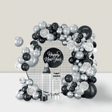 Black & Silver Balloon Garland With Latex And Confetti Balloons For Parties