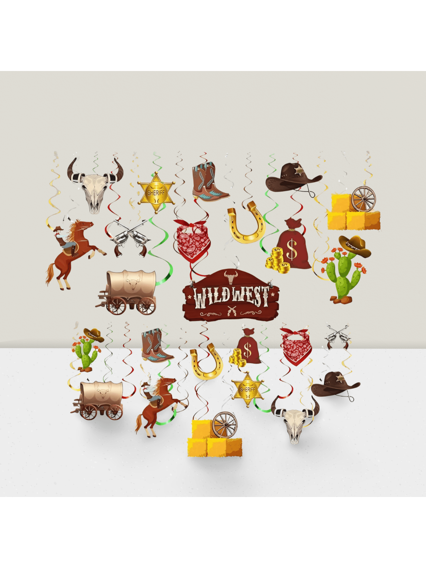 55pcs Western Cowboy Party Decorations Hanging Swirls for Wild West Theme Party