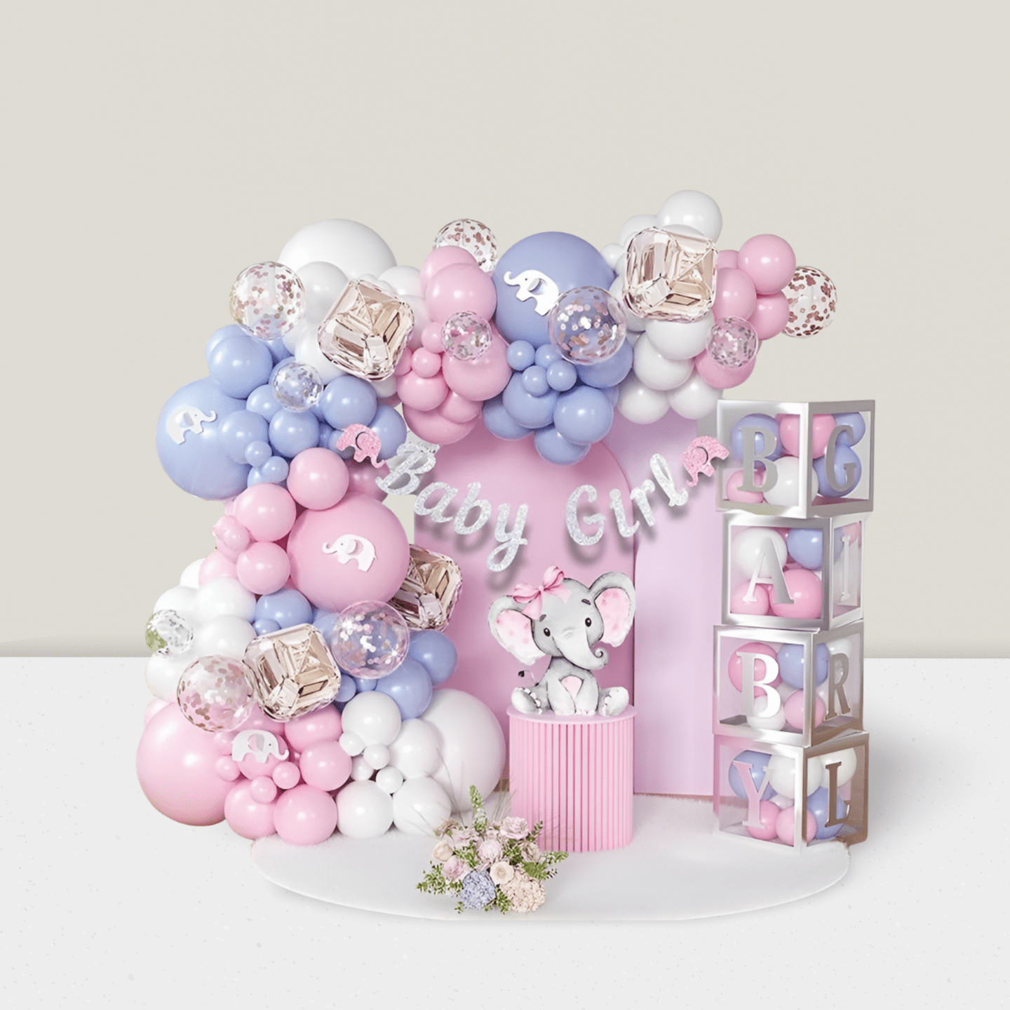 165pcs Elephant Shower & Birthday Decor with Balloon Garland and Banner