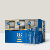 360PCS Disposable Cutlery Set In Clear SAPPHIRE Design-Includes 180 Forks, 120 Spoons & 60 Knives. Stylish And Perfect For Parties, Events & Gatherings,