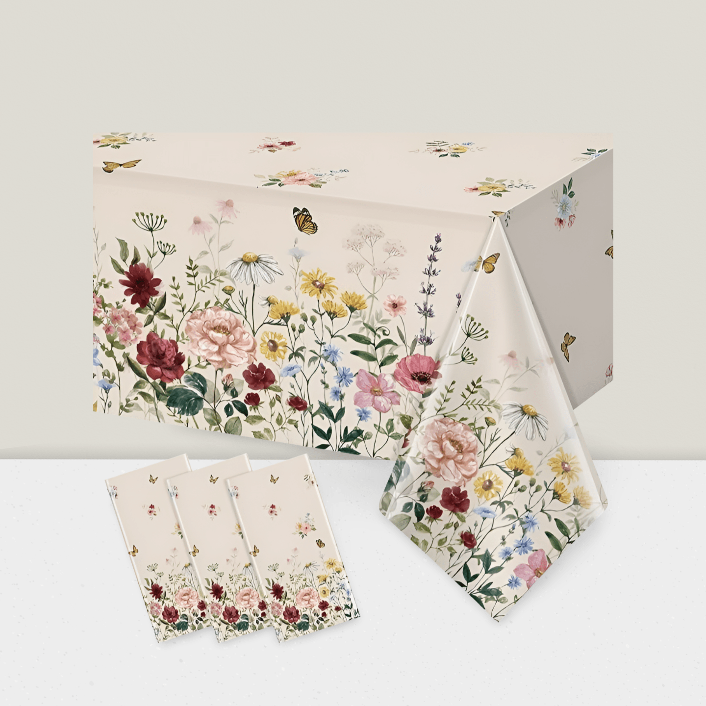 3 Pc Spring Butterfly Tablecloths with Wildflower Design for Mothers Day or Easter