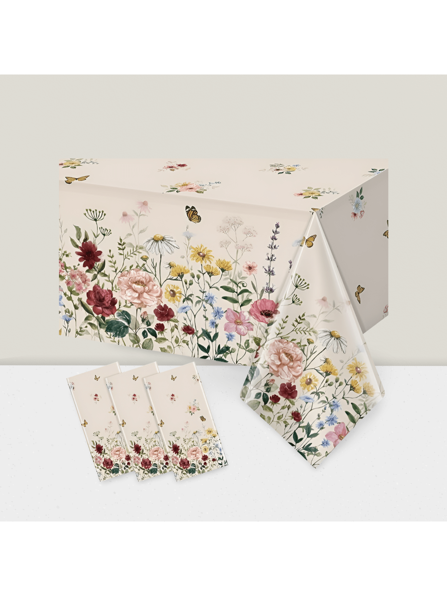 3 Pc Spring Butterfly Tablecloths with Wildflower Design for Mothers Day or Easter