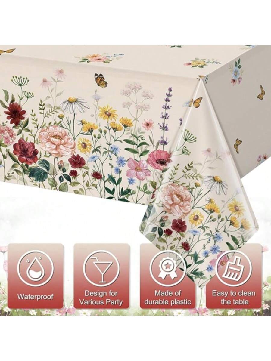 3 Pc Spring Butterfly Tablecloths with Wildflower Design for Mothers Day or Easter