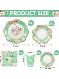 136pcs Green Floral Tea Party Set for 25 Guests Cups Plates Saucers