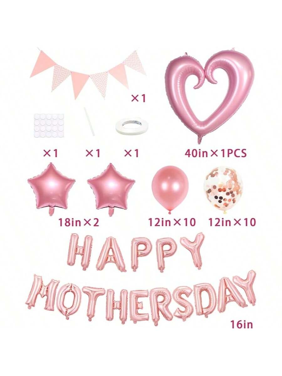 Happy Mothers Day Balloon Set Pink Rose Gold Banner Party Decor