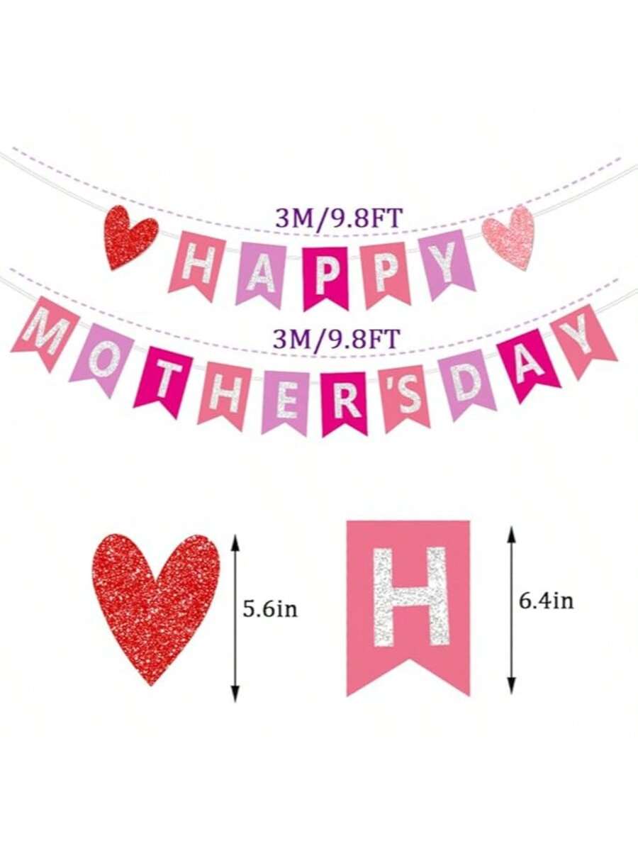 Pink Glitter Happy Mothers Day Banner Best Mom Garland for Party and Photo Decor