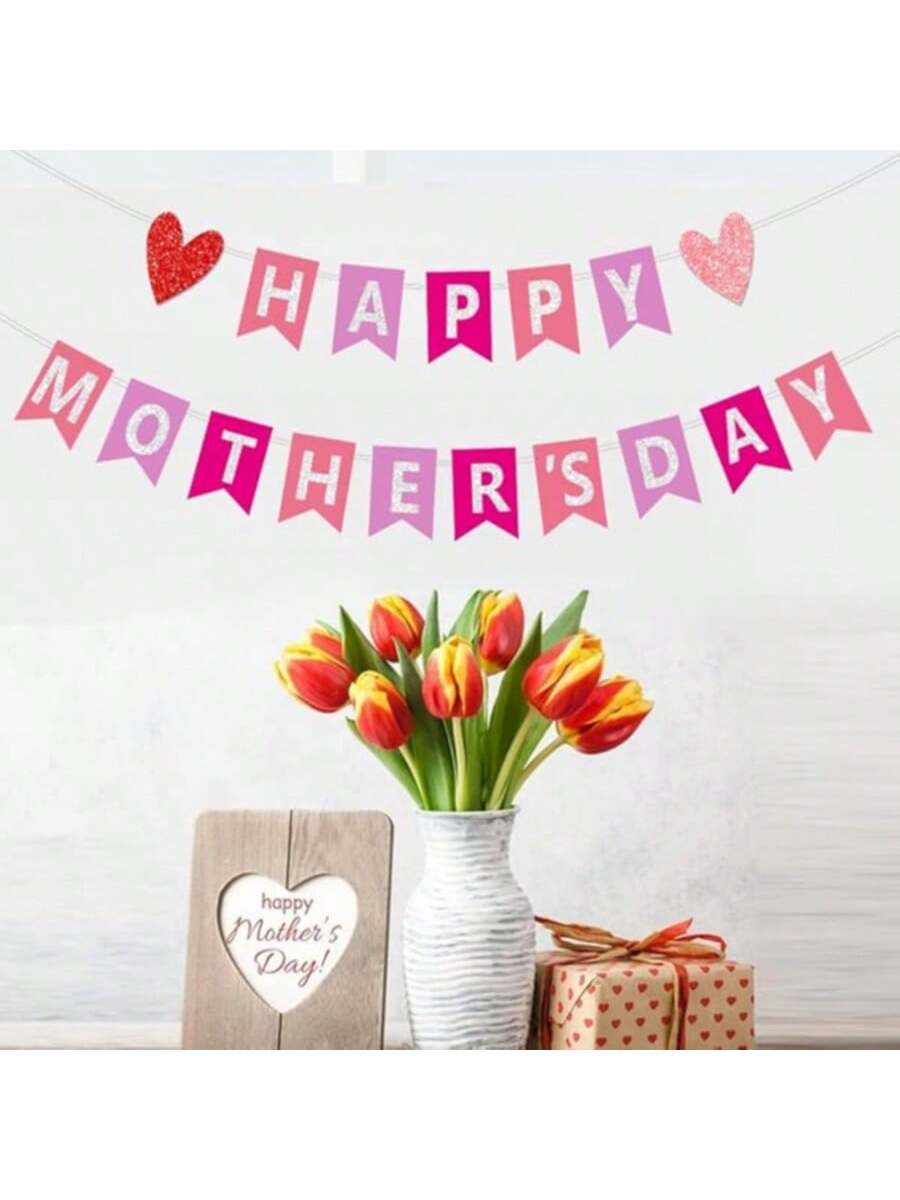 Pink Glitter Happy Mothers Day Banner Best Mom Garland for Party and Photo Decor