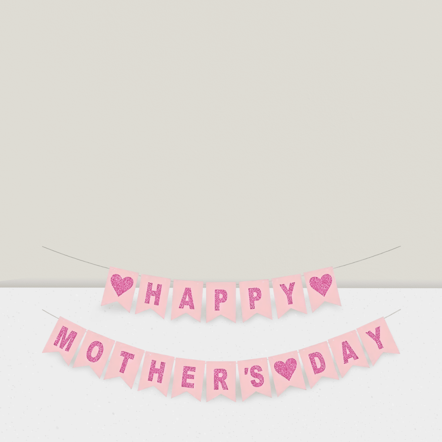 Pink Rose Red Mother's Day Banner with Hearts for Holiday Decor