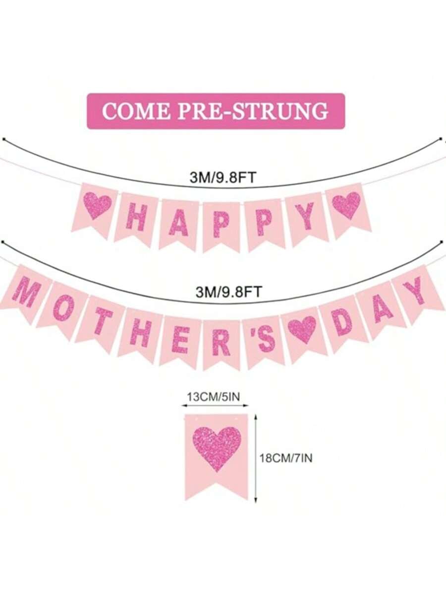 Pink Rose Red Mother's Day Banner with Hearts for Holiday Decor