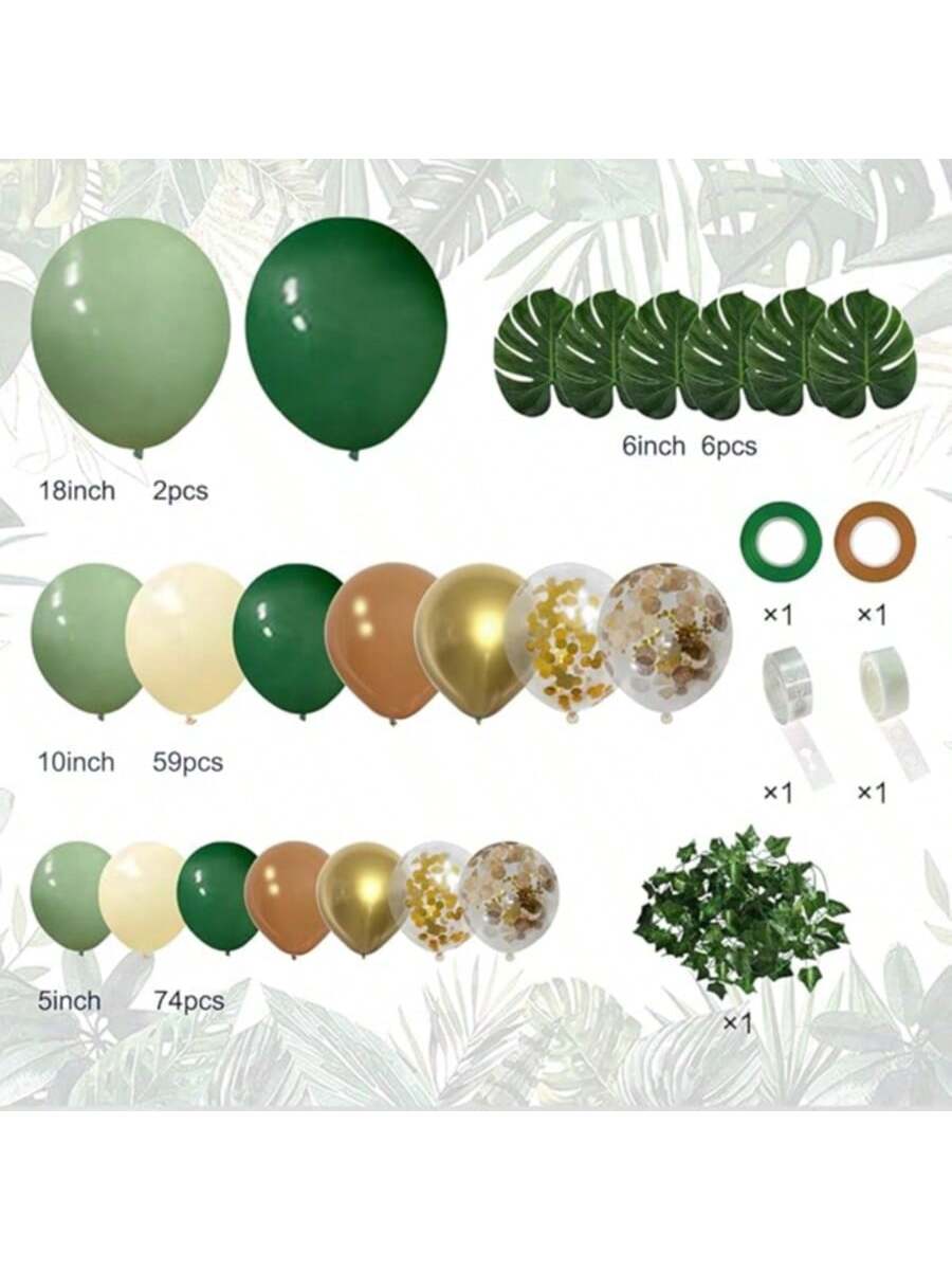 Jungle Arch Kit 148pcs Sage And Brown Balloons With Palm Leaves For Party