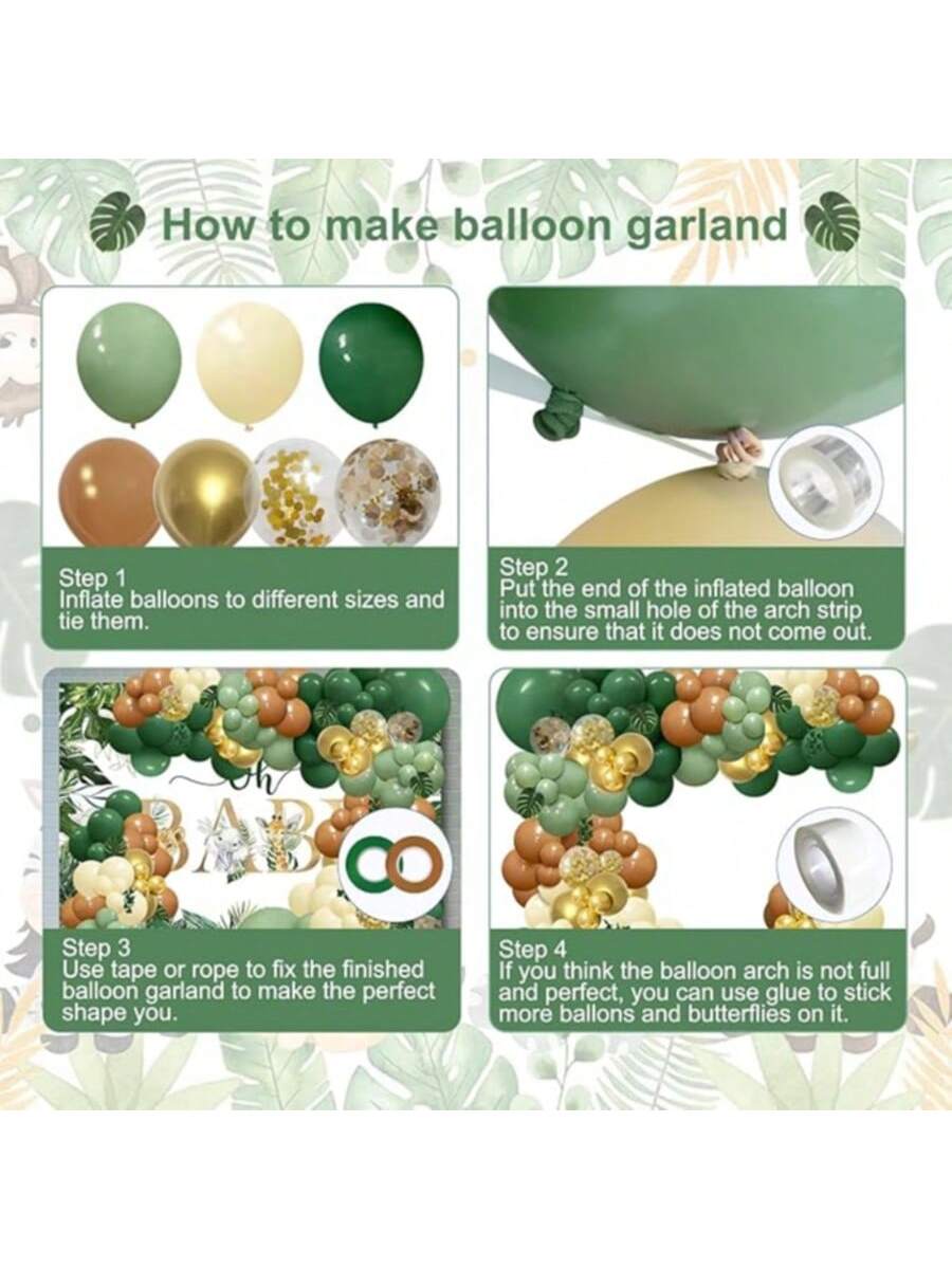 Jungle Arch Kit 148pcs Sage And Brown Balloons With Palm Leaves For Party