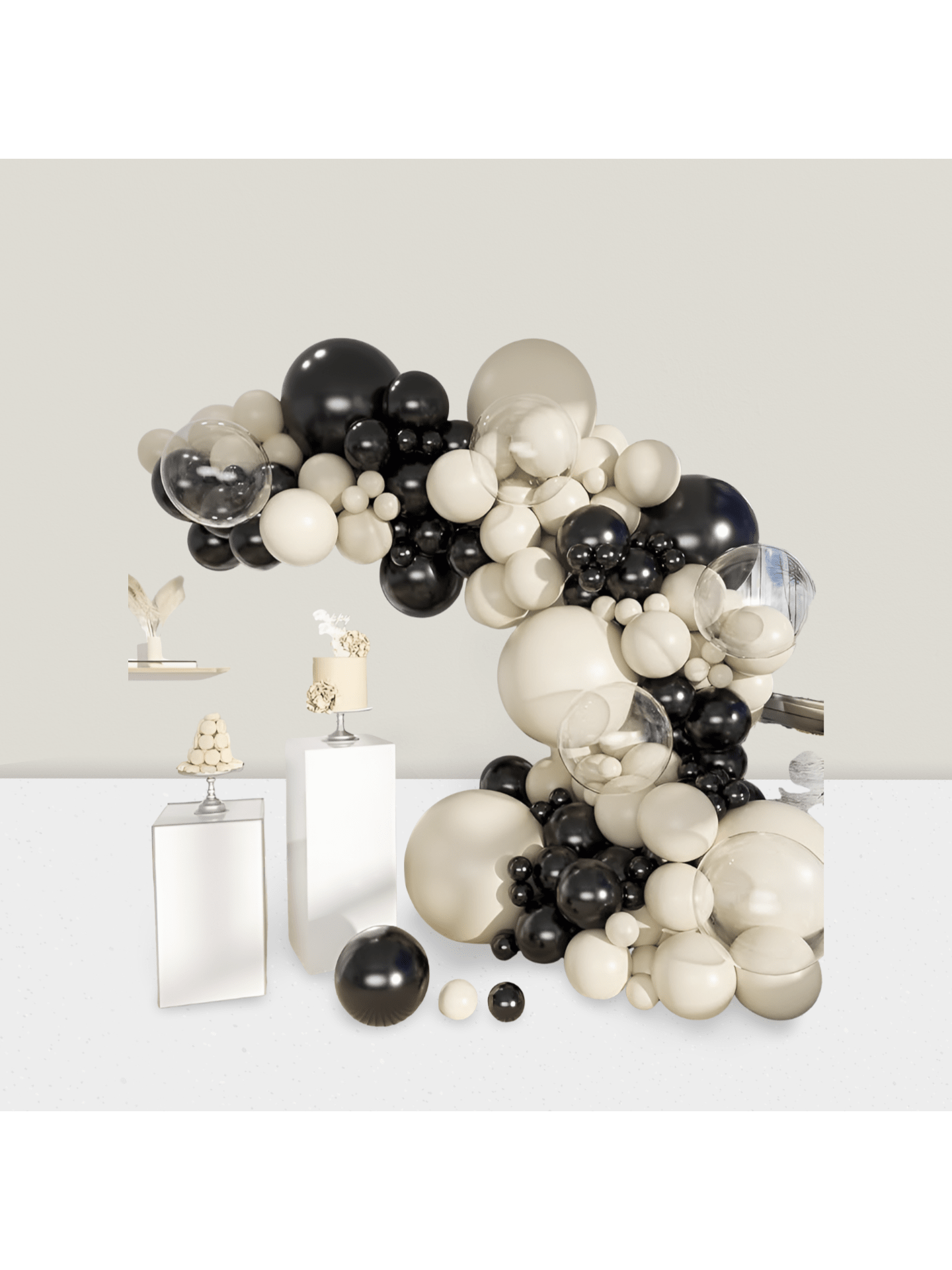 White Sand Black Arch Kit 151pcs With Bobo Balloon For Elegant Party Decor