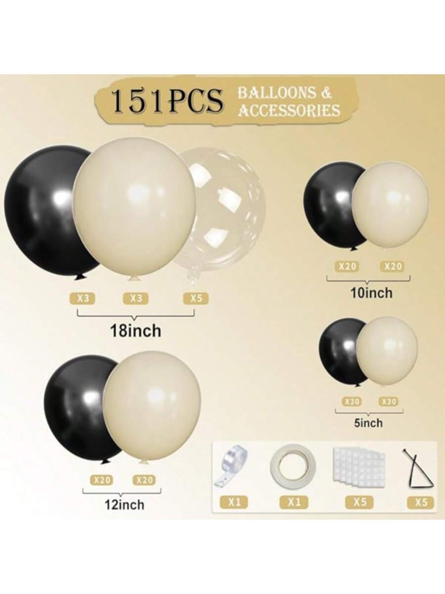 White Sand Black Arch Kit 151pcs With Bobo Balloon For Elegant Party Decor