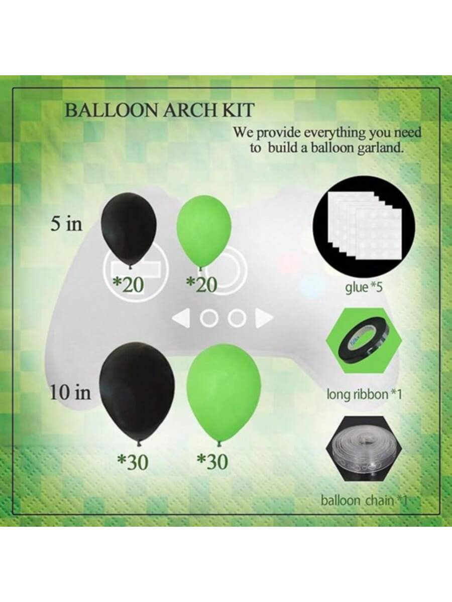 Video Game Garland Kit 100pcs Black Green Balloons For Gaming Theme Party