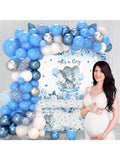 Elephant Shower Decor Kit Blue Balloons Tablecloth Backdrop And Boxes