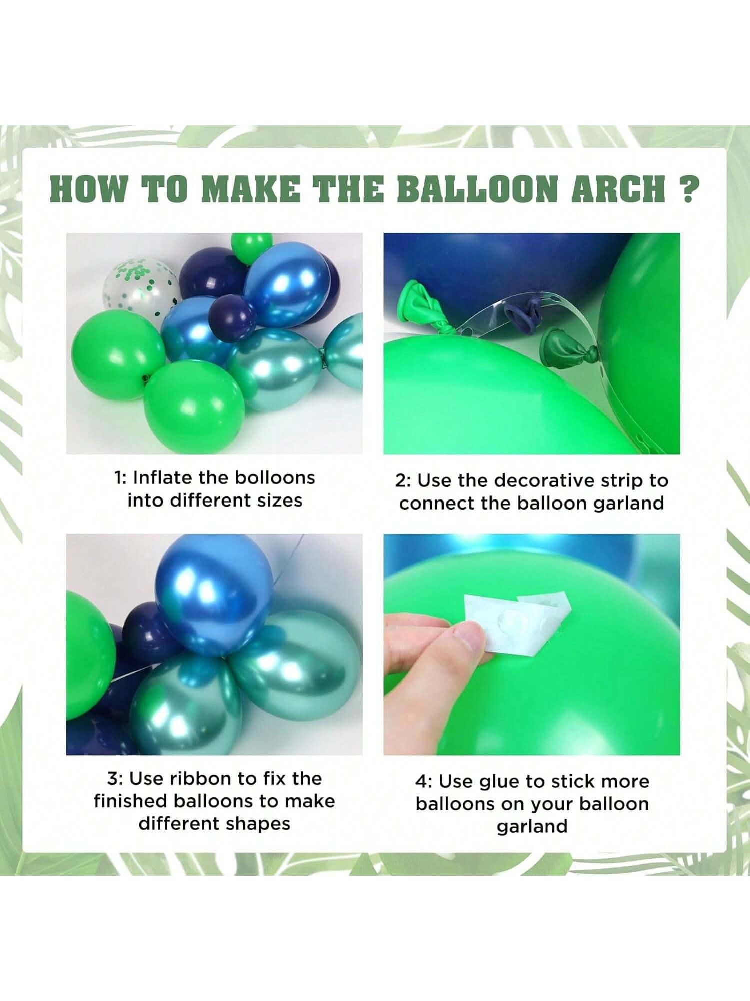 124pcs Blue Green Balloon Arch Kit Metallic Balloons With Confetti For Decor