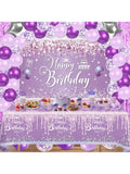 152pcs Purple Party Tableware Set Banner Plates Cups Foils And Fringe Curtain