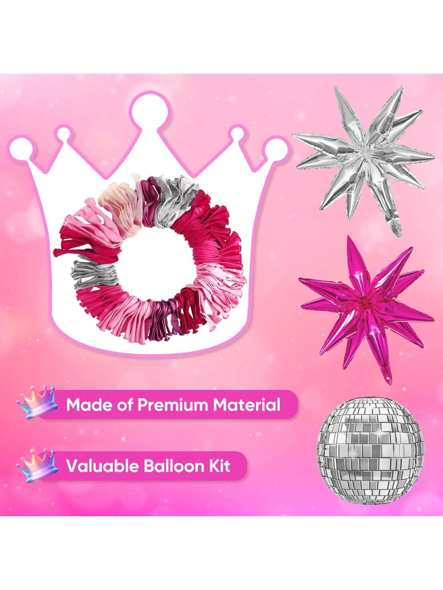 Pink Silver Princess Arch Kit 140pcs Confetti Balloons For Shower Or Bachelorette