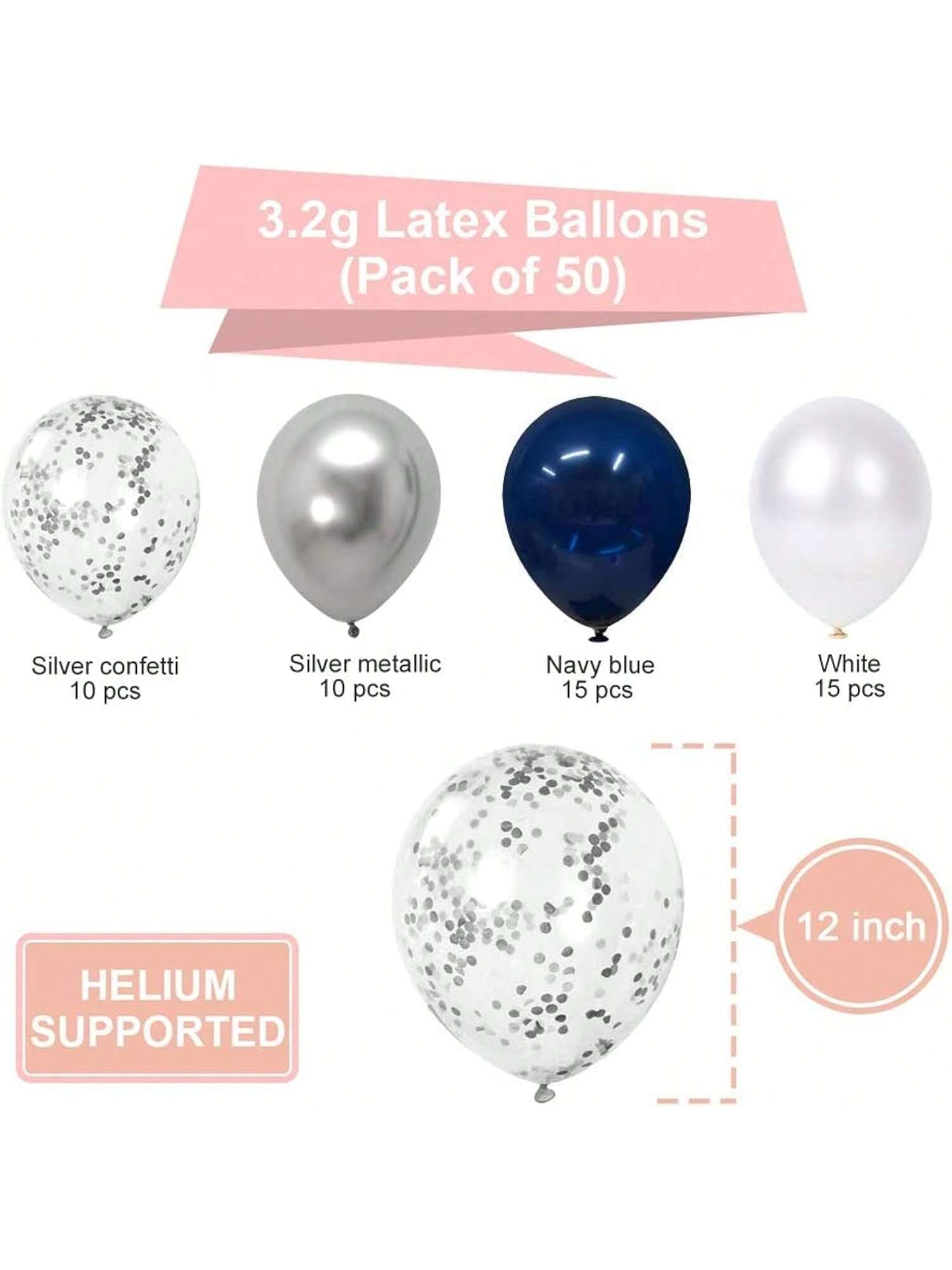 Navy Silver Balloon Set 50pcs Chrome And Pearl For Graduation Party Decor