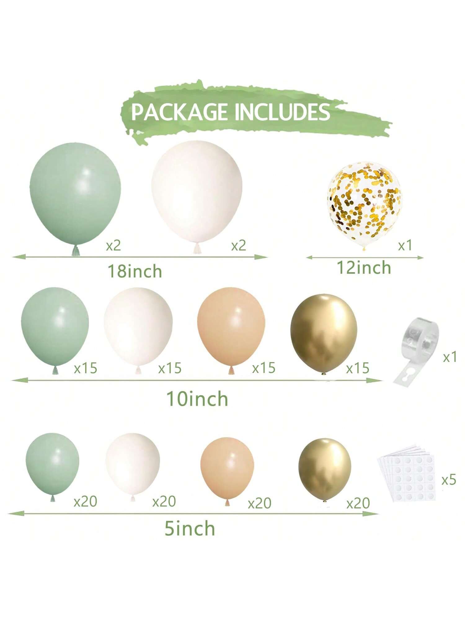 Neutral Green Arch Kit 122pcs Sand Apricot Olive Balloons For Wedding Or Birthday