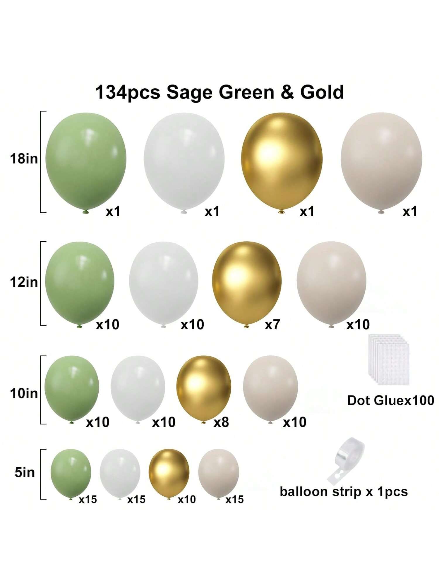 Green Gold Foil Heart Balloons 12pcs For Wedding Or Decor -