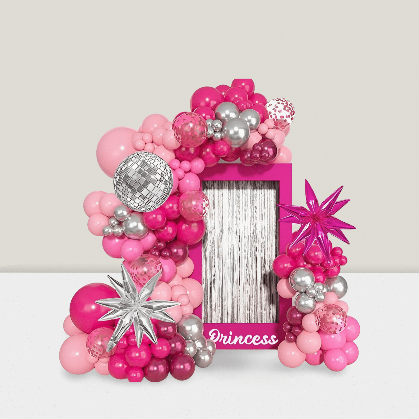 Pink Silver Princess Arch Kit 140pcs Confetti Balloons For Shower Or Bachelorette