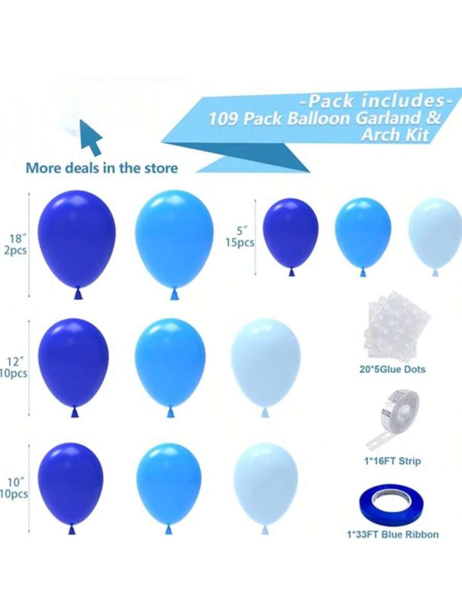 Blue Garland Kit 109pcs Pastel Royal Balloons In 4 Sizes For Party Or Shower