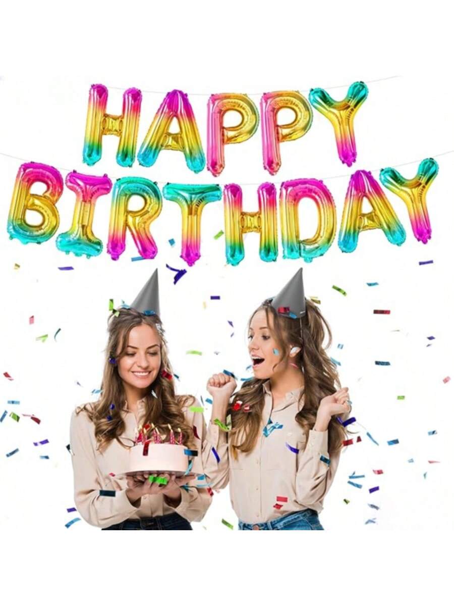 Rainbow Foil Banner 16 Inch Happy Birthday Letters For Neon Theme Party