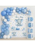Elephant Shower Decor Kit Blue Balloons Tablecloth Backdrop And Boxes