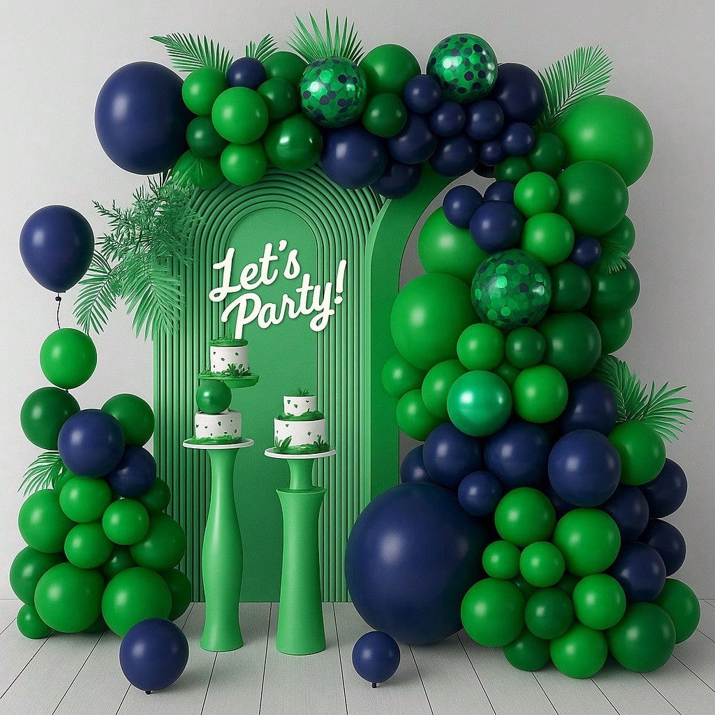 124pcs Blue Green Balloon Arch Kit Metallic Balloons With Confetti For Decor
