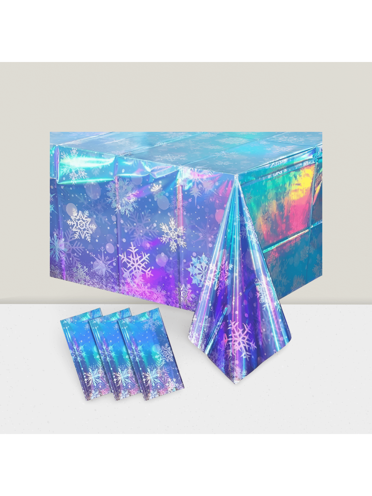 3-Pc Snowflake Iridescent Tablecloths 54x108 for Winter and Holiday Parties