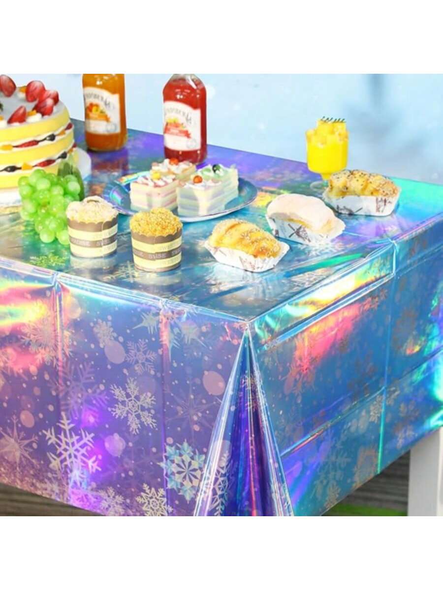 3-Pc Snowflake Iridescent Tablecloths 54x108 for Winter and Holiday Parties