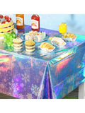 3-Pc Snowflake Iridescent Tablecloths 54x108 for Winter and Holiday Parties