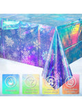 3-Pc Snowflake Iridescent Tablecloths 54x108 for Winter and Holiday Parties