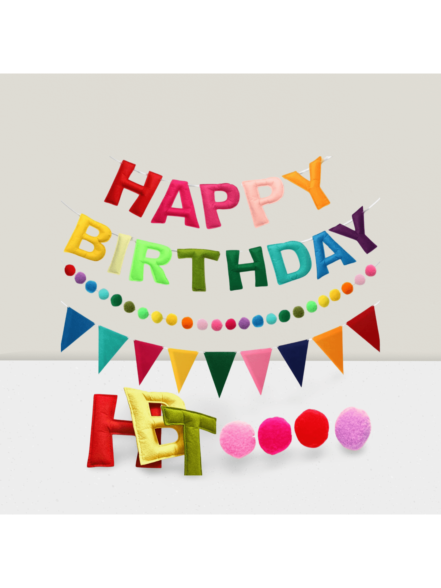 Happy Birthday Banner with Balloon Garland and Pennant Flags for Party Decor
