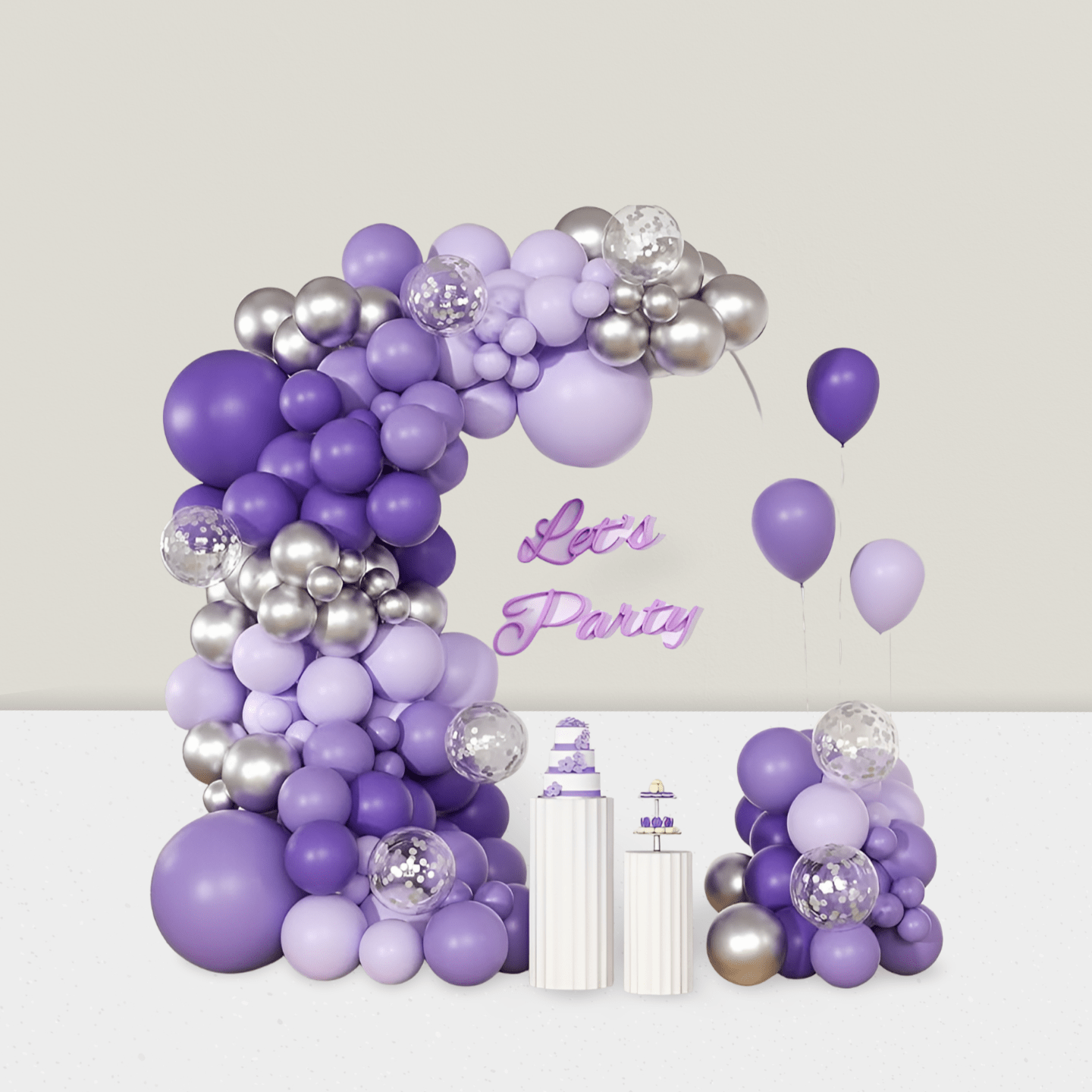 147pcs Purple Balloon Arch Kit Lavender Silver Confetti Balloons For Party